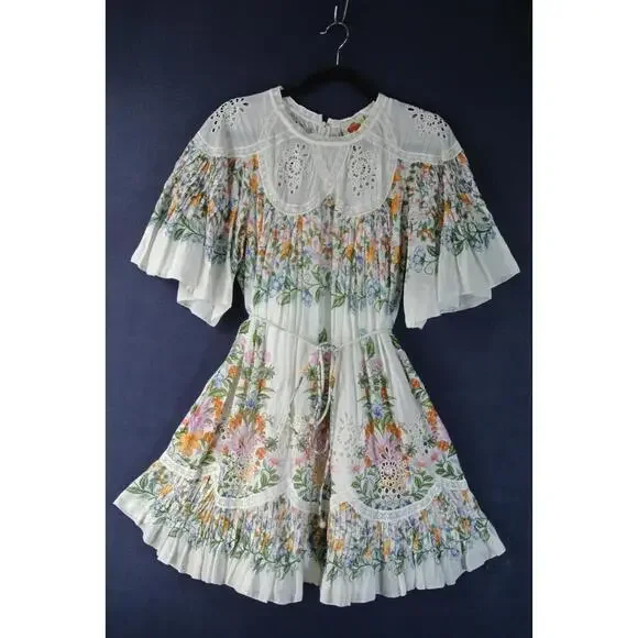 NEW, Farm Rio Sweet Bloom Bouquet Short-Sleeve Mini Dress Sz L #MD822 - Picture 5 of 9